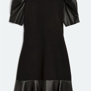 MICHAEL Michael Kors Black Puff-Sleeve Mini Dress with Faux-Leather Trim